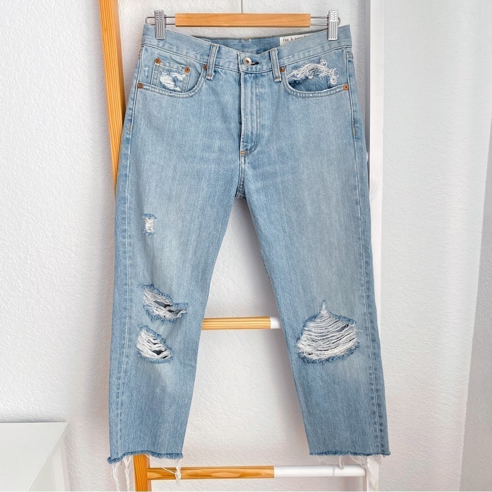 Rag & Bone Marilyn Jean in Union Pool Light Blue Distressed Raw Hem Fray 26